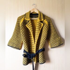 Dandara yellow and‎ black knit kimono with belt